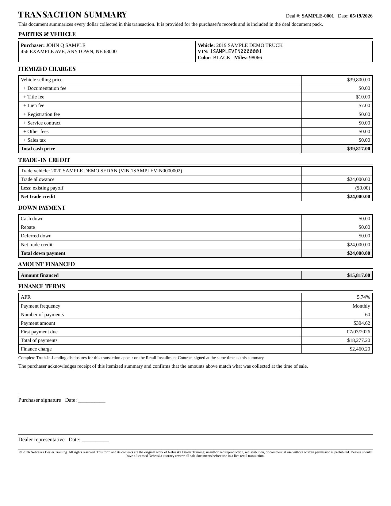 Transaction Summary page 1