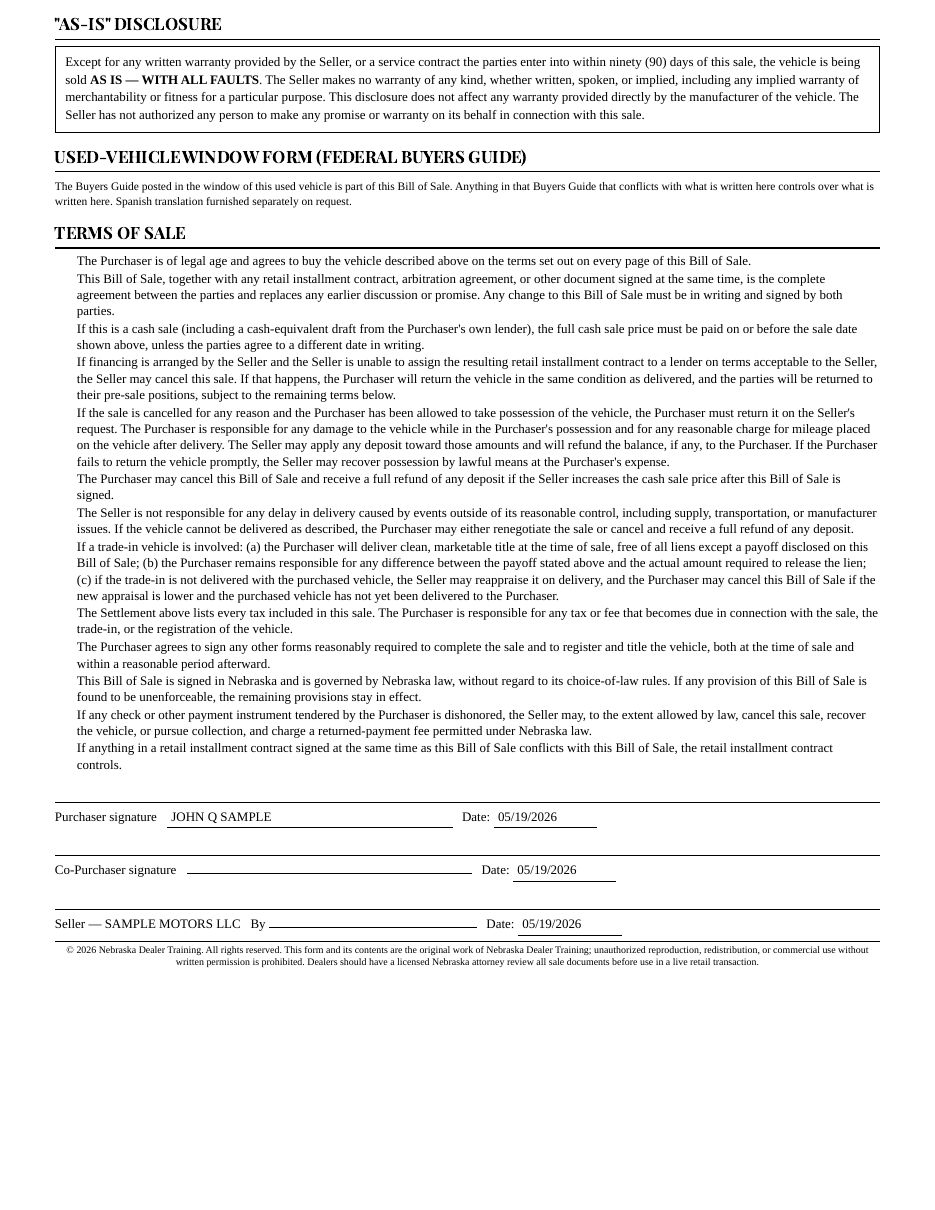 Bill of Sale page 2