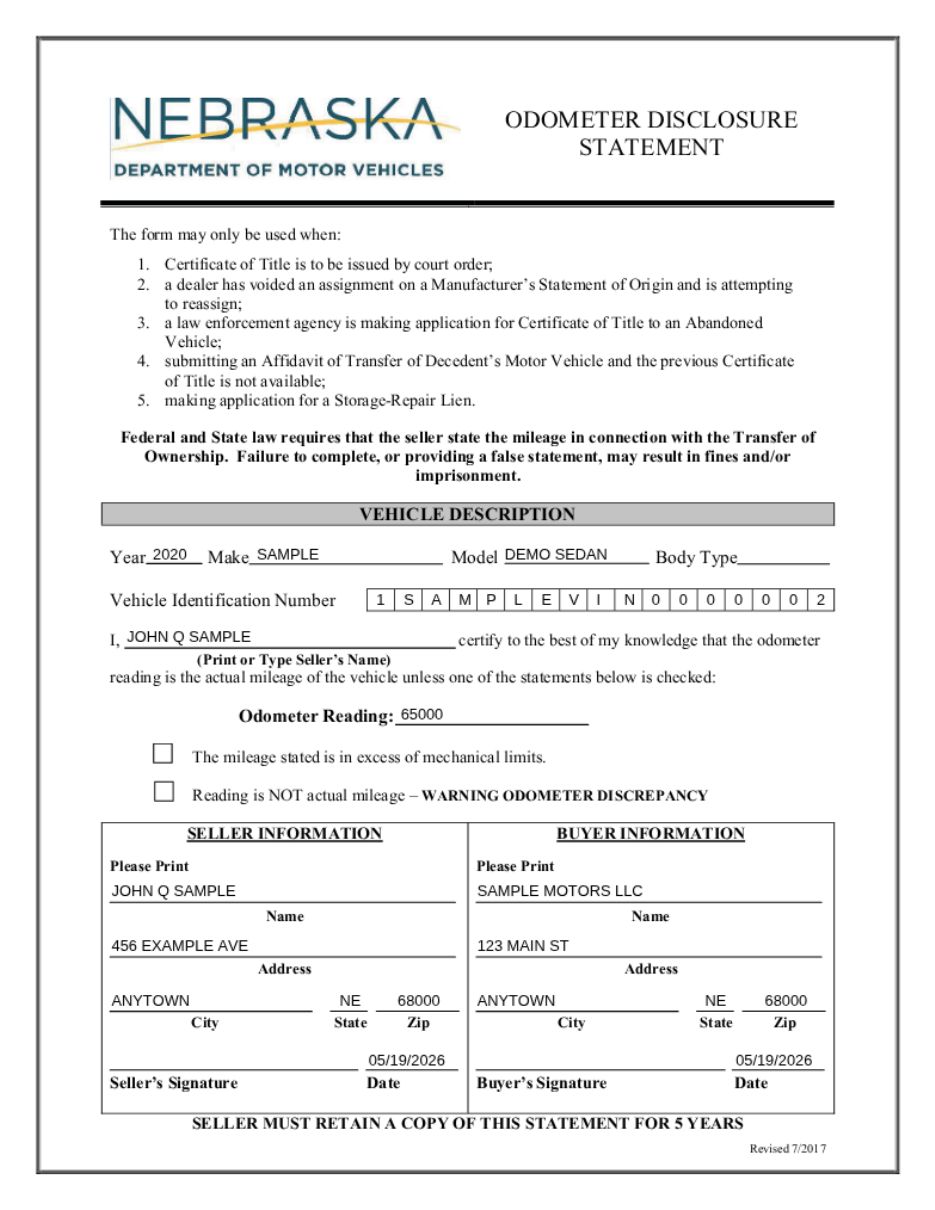 Odometer Statement — Trade In page 1
