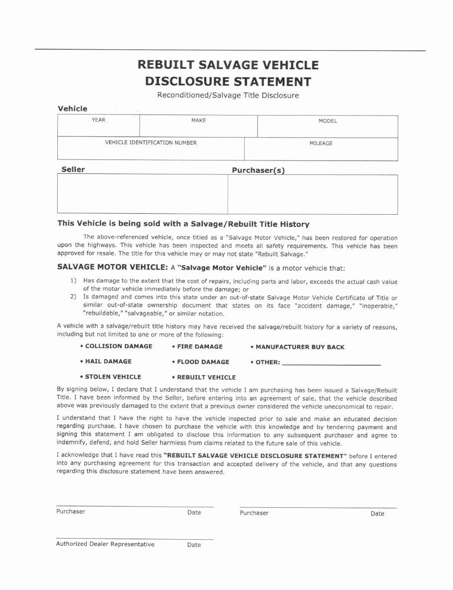 Salvage Title Disclosure page 1